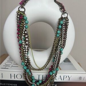 Vibrant Turquoise and Pink Layered Necklace